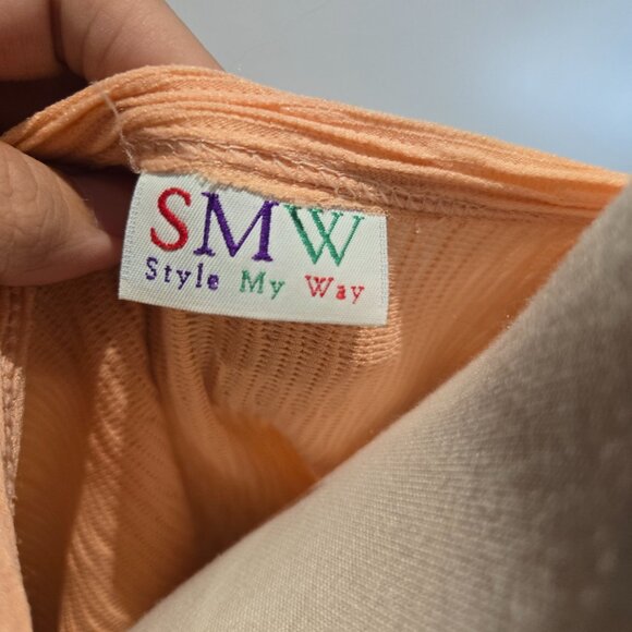 SMW Style My Way XL Peach Ribbed Pleated Knit V-Neck Dolman Cap Sleeve Top - Picture 2 of 2